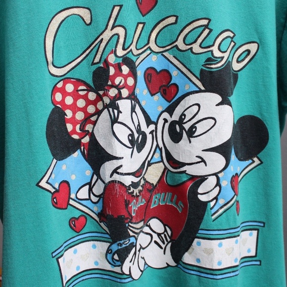 Mickey Minnie Mouse Chicago Bulls Vintage Disney Screenprint T-Shirt Size XL - Picture 2 of 5